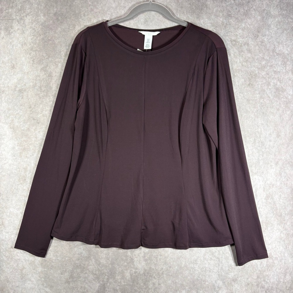 H&M Top Womens XL Dark Purple Long Sleeve Fit and Flare Seamed Panel Stretch NEW